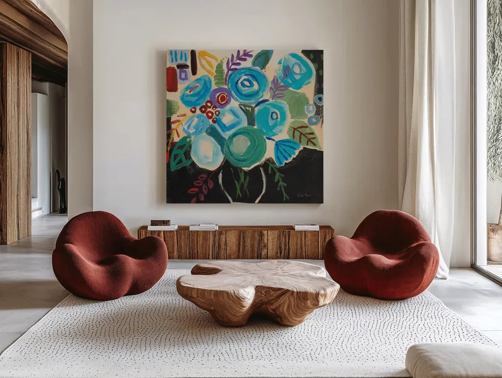 Bold by Farida Zaman. Shown as extra-large giant wall art in a modern living room. Available as an archival giclee rolled canvas, fine art paper, or poster print. SKU 38707a.
