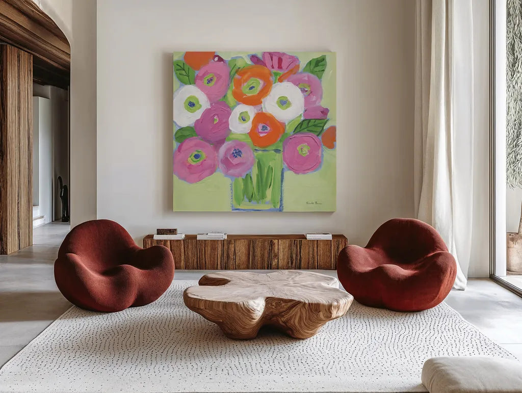 For Her by Farida Zaman. Shown as extra-large giant wall art in a modern living room. Available as an archival giclee rolled canvas, fine art paper, or poster print. SKU 96319a.