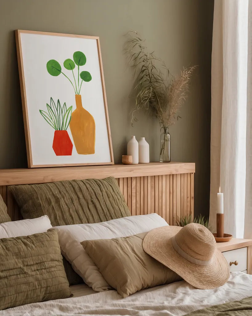 Potted II Crop by Farida Zaman. shown as a paper print in a natural frame. Available as a archival giclee rolled canvas, fine art paper, or poster print. SKU 65389h.