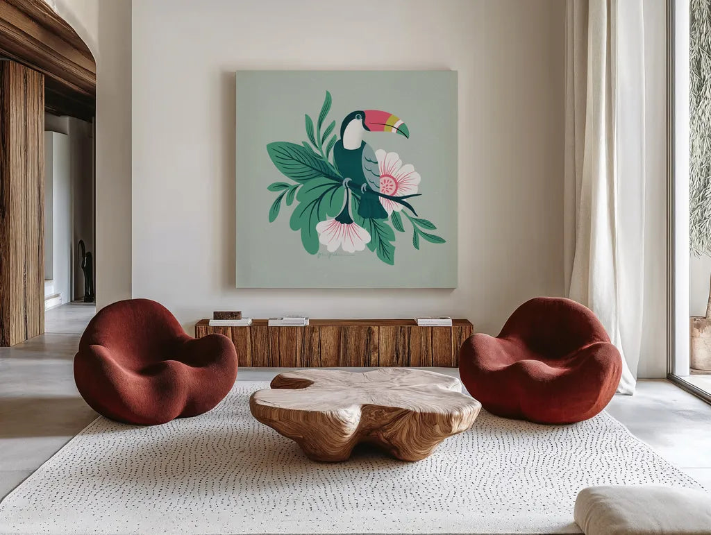 Lush Life II by Gia Graham. Shown as extra-large giant wall art in a modern living room. Available as an archival giclee rolled canvas, fine art paper, or poster print. SKU 80219a.