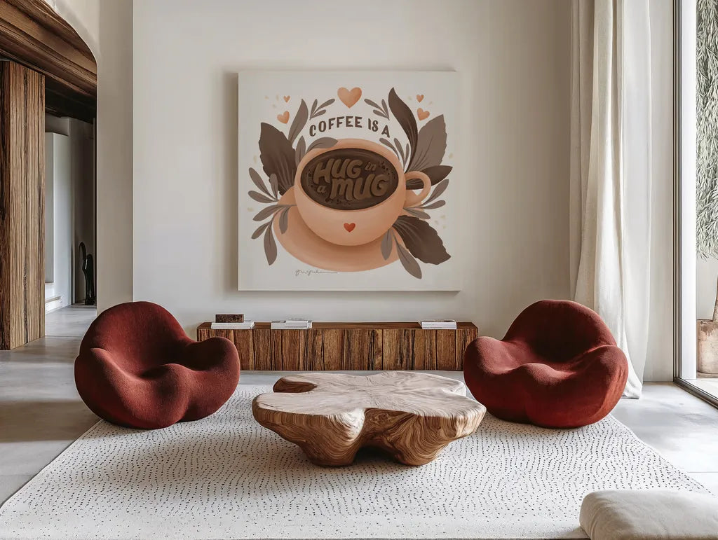 Perfect Blend IV by Gia Graham. Shown as extra-large giant wall art in a modern living room. Available as an archival giclee rolled canvas, fine art paper, or poster print. SKU 92125a.