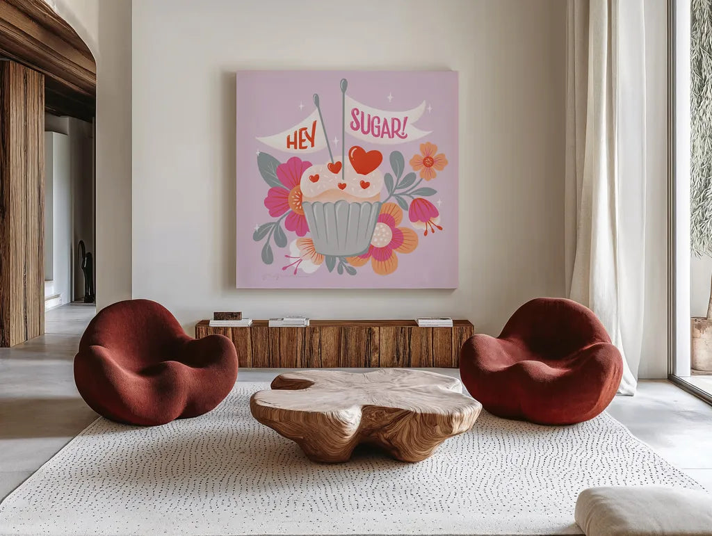 Sweet Hearts II by Gia Graham. Shown as extra-large giant wall art in a modern living room. Available as an archival giclee rolled canvas, fine art paper, or poster print. SKU 81397a.