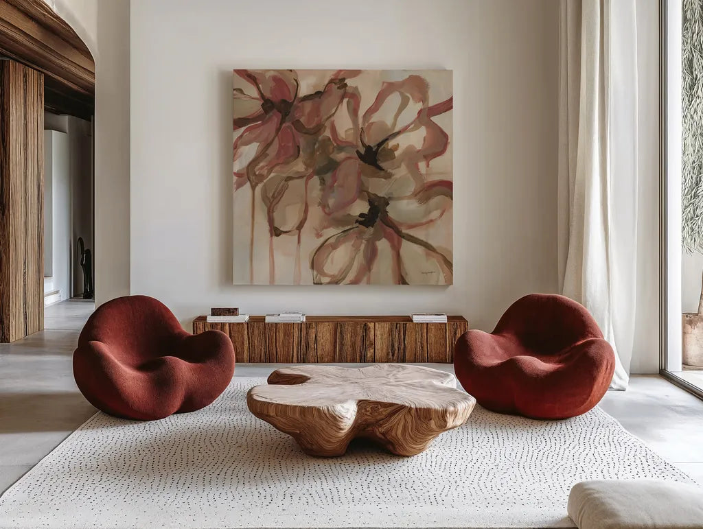 Amelia by Haley Knighten. Shown as extra-large giant wall art in a modern living room. Available as an archival giclee rolled canvas, fine art paper, or poster print. SKU 91816a.