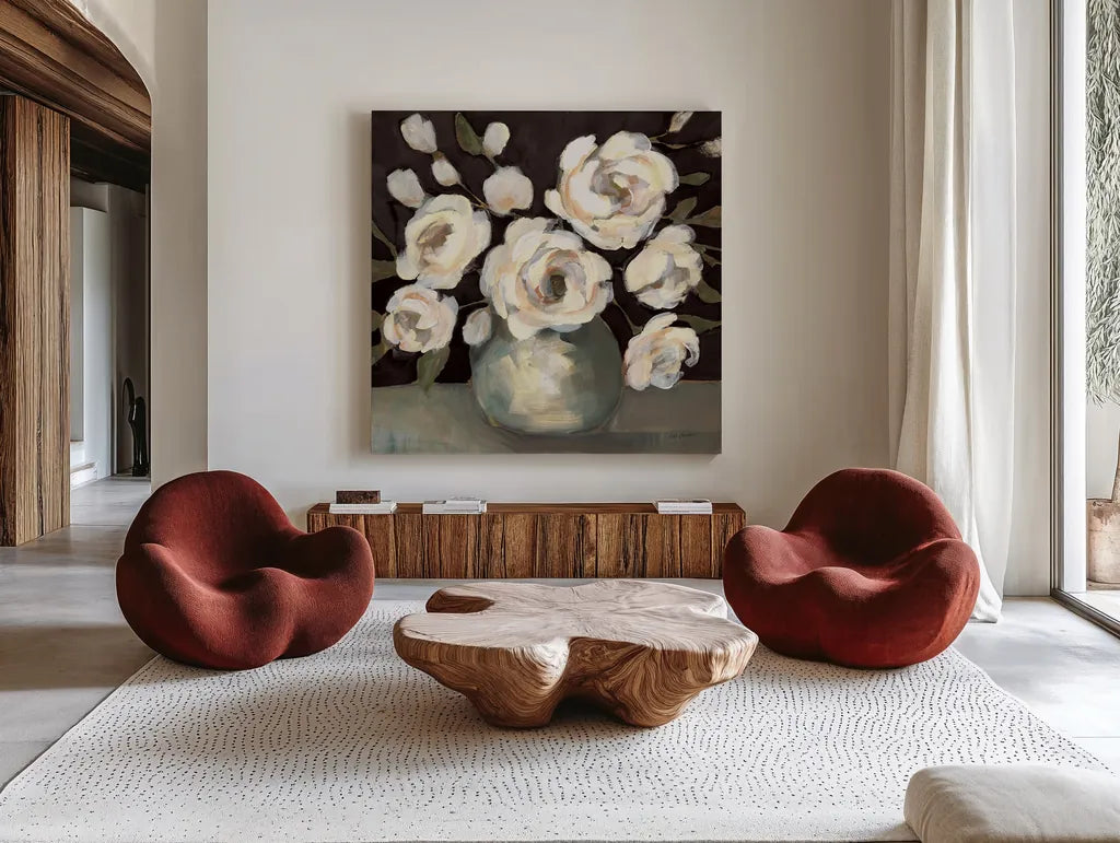 Billy Jean Dark by Haley Knighten. Shown as extra-large giant wall art in a modern living room. Available as an archival giclee rolled canvas, fine art paper, or poster print. SKU 94042a.