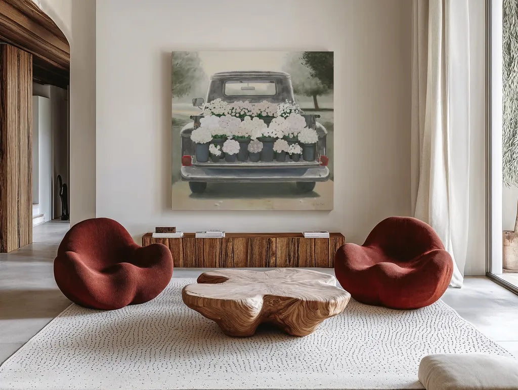 Beautiful Country III Gray White Sq by James Wiens. Shown as extra-large giant wall art in a modern living room. Available as an archival giclee rolled canvas, fine art paper, or poster print. SKU 89391a.