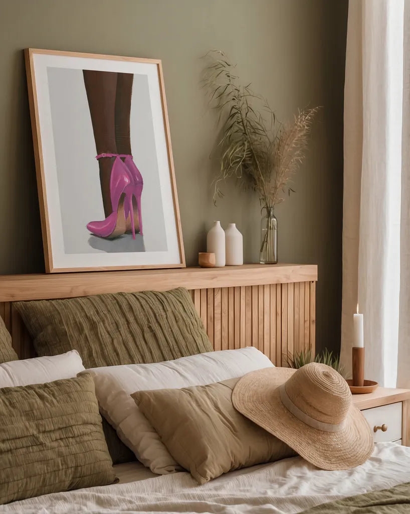 Divine I Pink by James Wiens. shown as a paper print in a natural frame. Available as a archival giclee rolled canvas, fine art paper, or poster print. SKU 82829h.