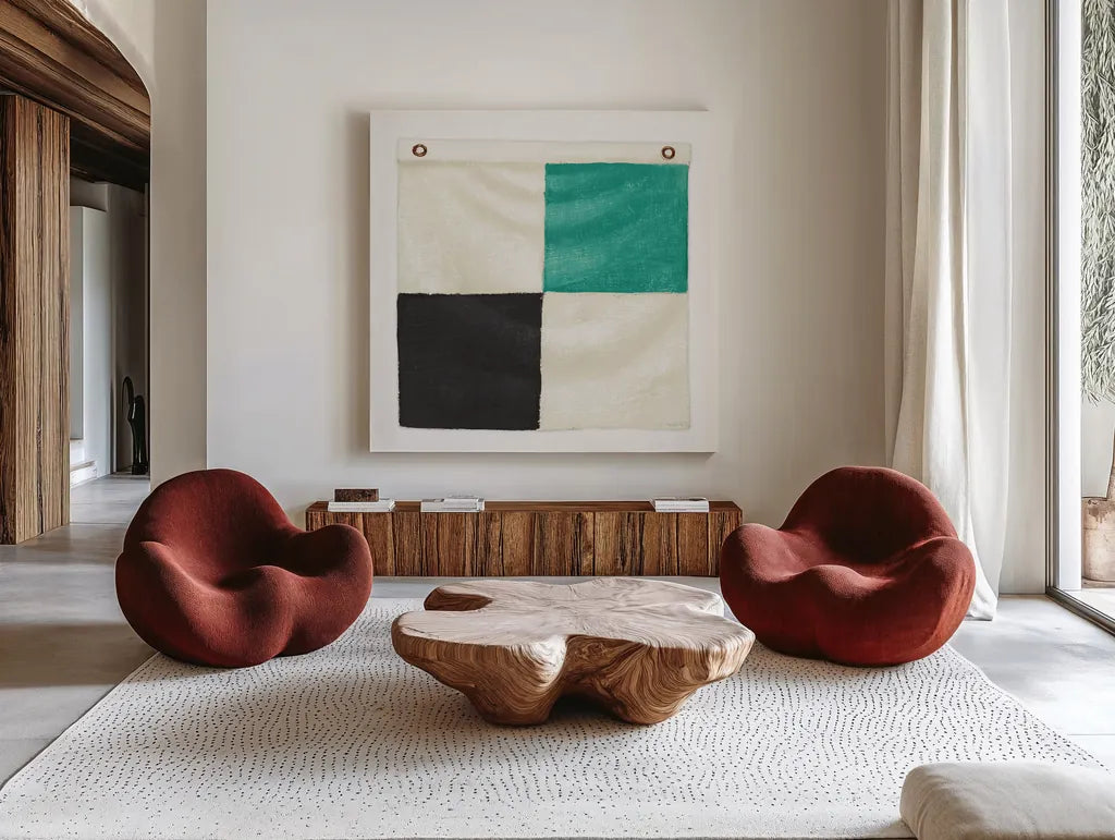 Nautique XVI by James Wiens. Shown as extra-large giant wall art in a modern living room. Available as an archival giclee rolled canvas, fine art paper, or poster print. SKU 51736a.