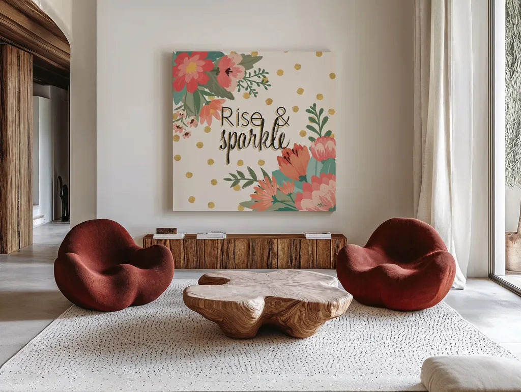 Gorgeous IV by Janelle Penner. Shown as extra-large giant wall art in a modern living room. Available as an archival giclee rolled canvas, fine art paper, or poster print. SKU 33018a.