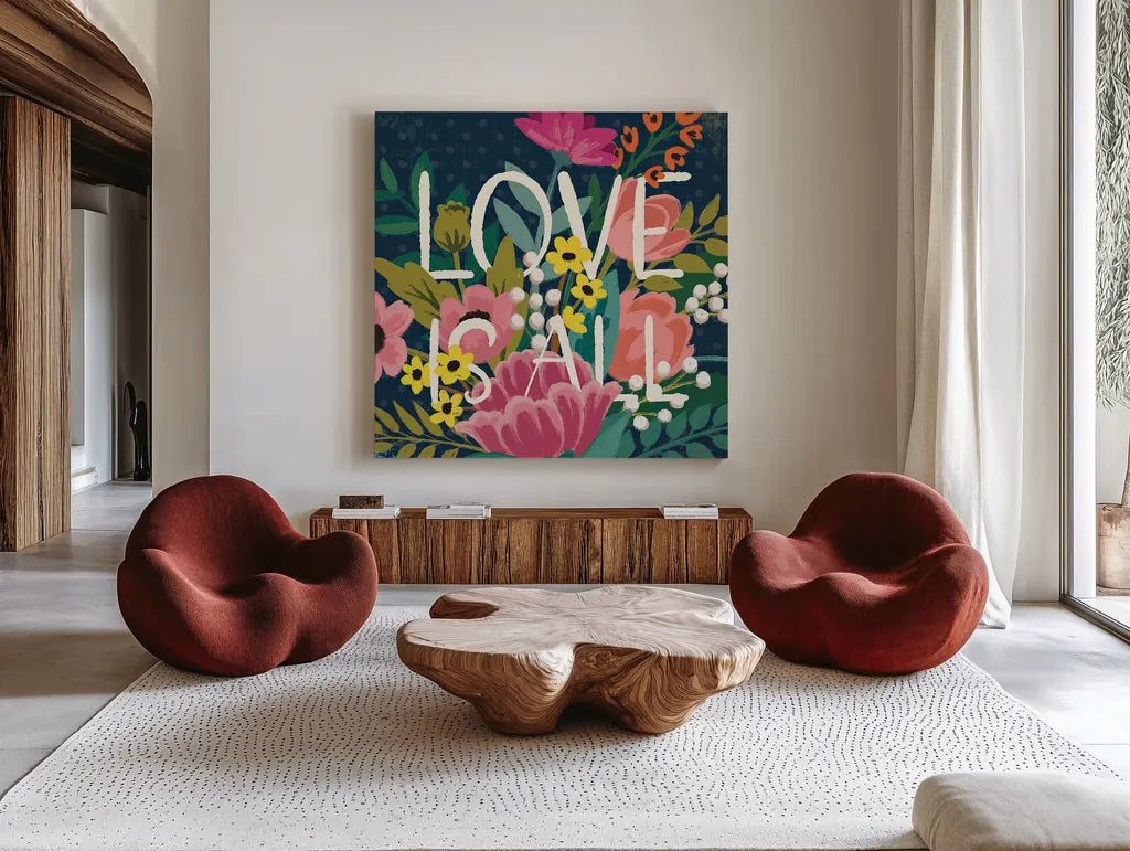 Romantic Luxe IV Pastel by Janelle Penner. Shown as extra-large giant wall art in a modern living room. Available as an archival giclee rolled canvas, fine art paper, or poster print. SKU 37895a.