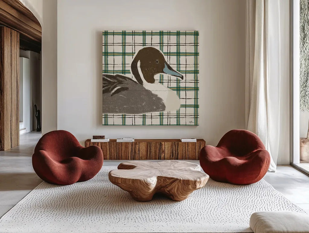 Vintage Lake IX by Janelle Penner. Shown as extra-large giant wall art in a modern living room. Available as an archival giclee rolled canvas, fine art paper, or poster print. SKU 42258a.