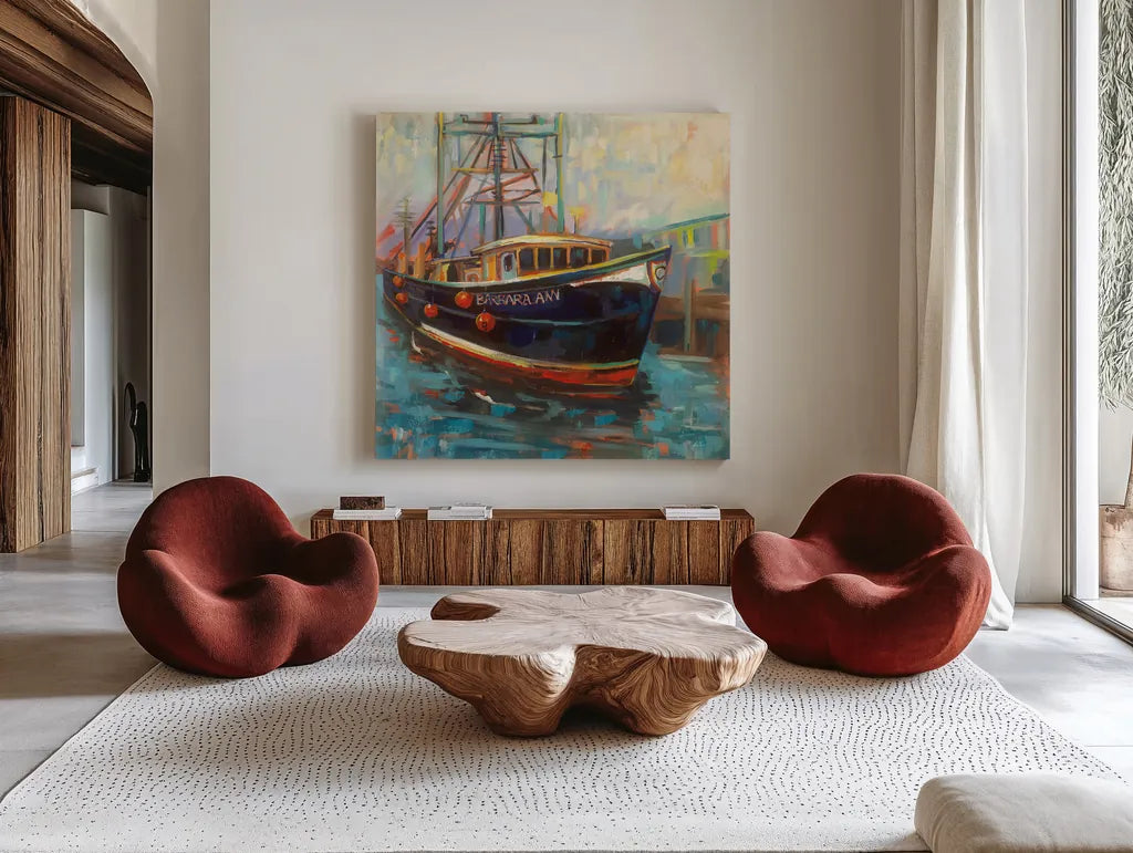 Barbara Ann by Jeanette Vertentes. Shown as extra-large giant wall art in a modern living room. Available as an archival giclee rolled canvas, fine art paper, or poster print. SKU 49331a.