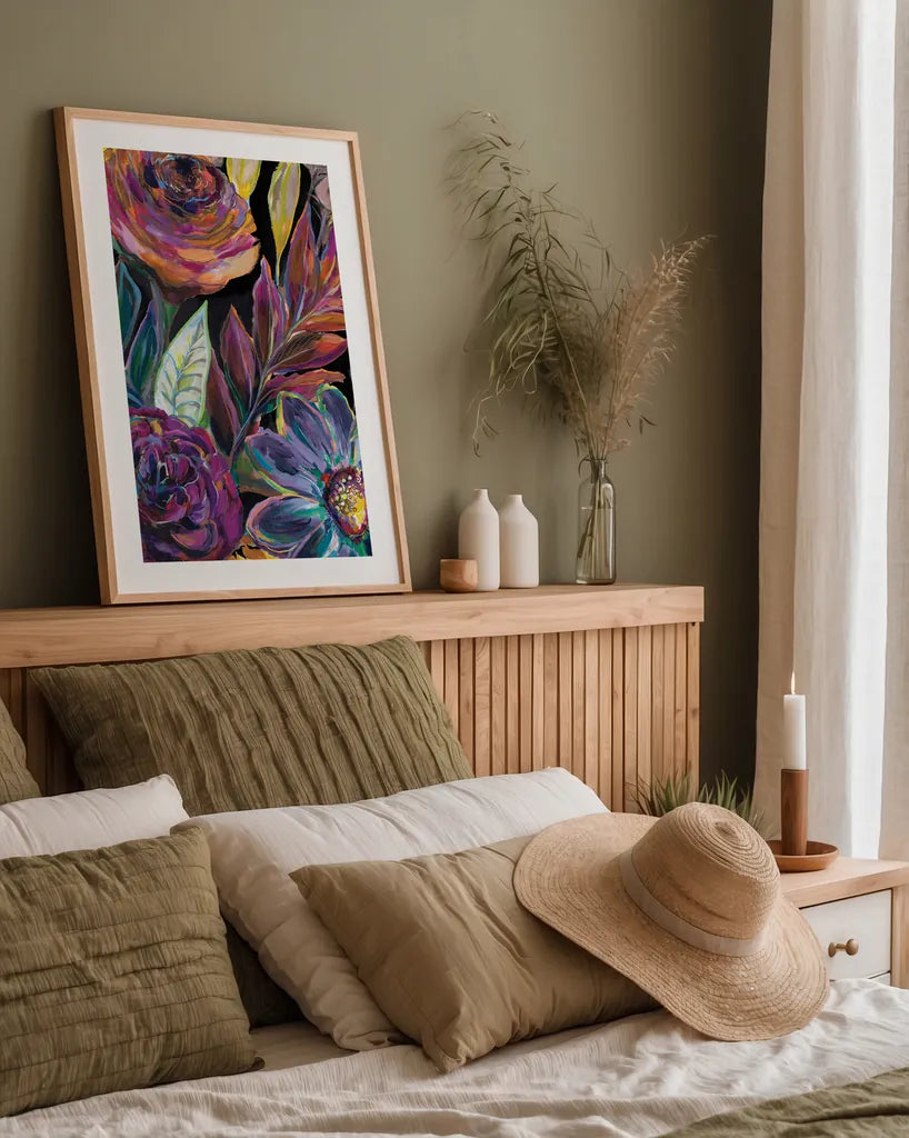 Festive Season I Black Crop I by Jeanette Vertentes. shown as a paper print in a natural frame. Available as a archival giclee rolled canvas, fine art paper, or poster print. SKU 72292h.