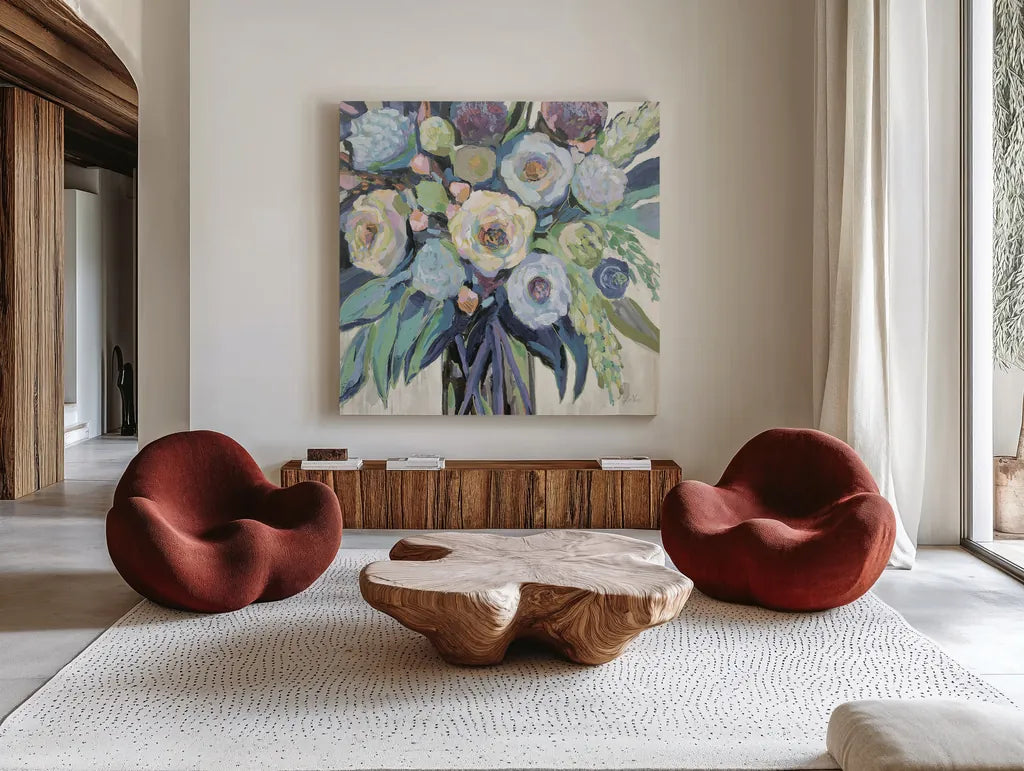 Nighttime Neutral by Jeanette Vertentes. Shown as extra-large giant wall art in a modern living room. Available as an archival giclee rolled canvas, fine art paper, or poster print. SKU 61600a.