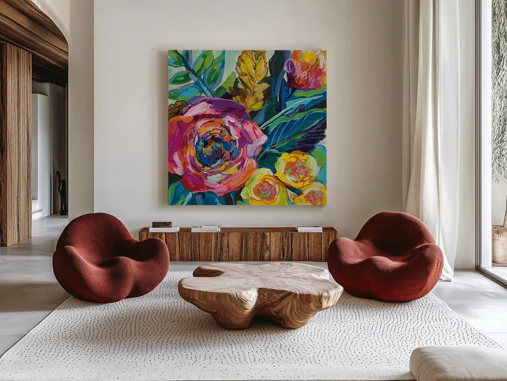 Pop by Jeanette Vertentes. Shown as extra-large giant wall art in a modern living room. Available as an archival giclee rolled canvas, fine art paper, or poster print. SKU 53169a.