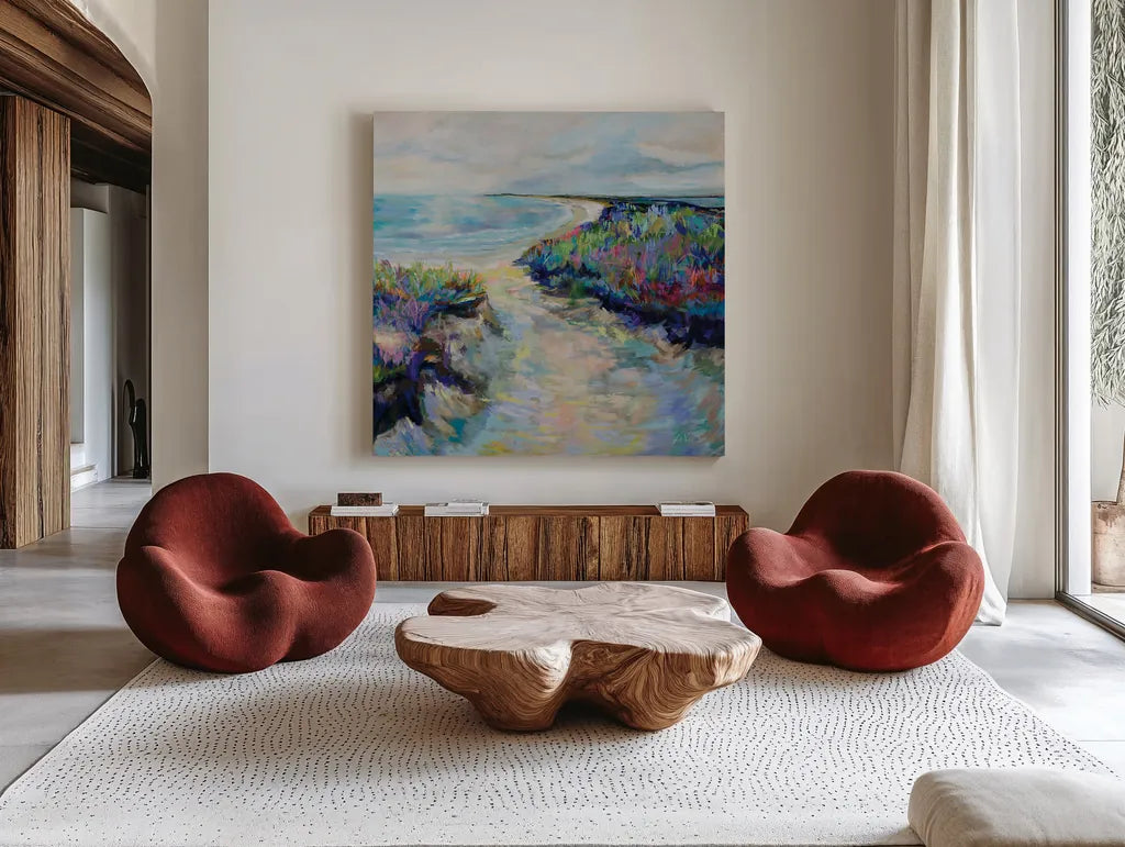 Sunday Afternoon by Jeanette Vertentes. Shown as extra-large giant wall art in a modern living room. Available as an archival giclee rolled canvas, fine art paper, or poster print. SKU 91759a.