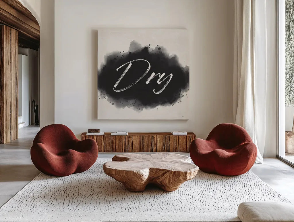 Laundry Splash II by Jess Aiken. Shown as extra-large giant wall art in a modern living room. Available as an archival giclee rolled canvas, fine art paper, or poster print. SKU 66267a.