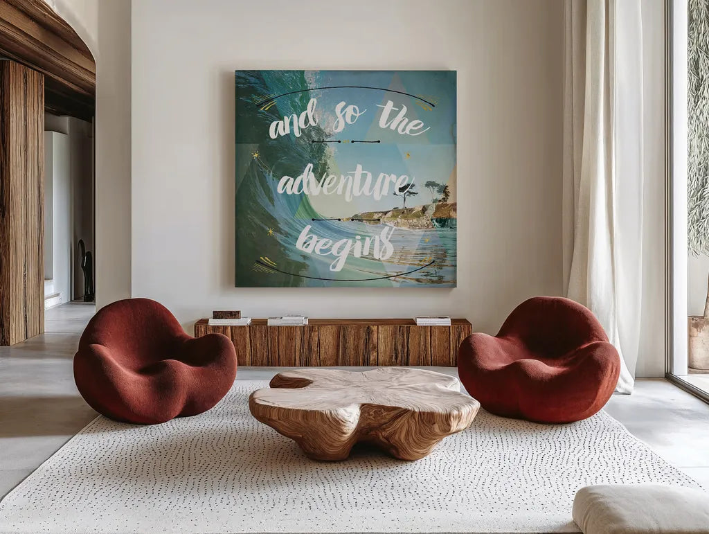 Sea View II by Jess Aiken. Shown as extra-large giant wall art in a modern living room. Available as an archival giclee rolled canvas, fine art paper, or poster print. SKU 29907a.