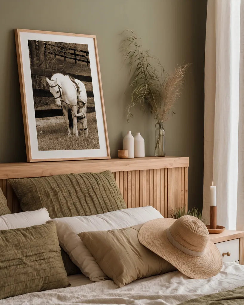 Pony Boy by Jim Dratfield. shown as a paper print in a natural frame. Available as a archival giclee rolled canvas, fine art paper, or poster print. SKU 16972h.