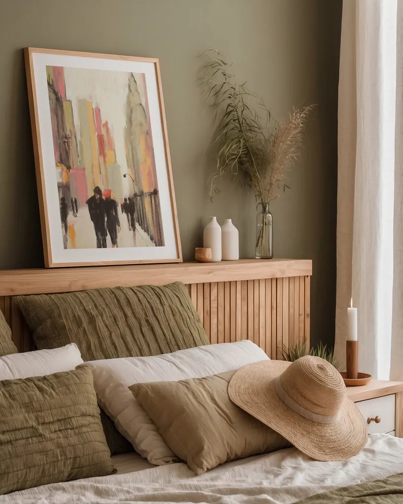 City Stroll by Julia Purinton. shown as a paper print in a natural frame. Available as a archival giclee rolled canvas, fine art paper, or poster print. SKU 13650h.