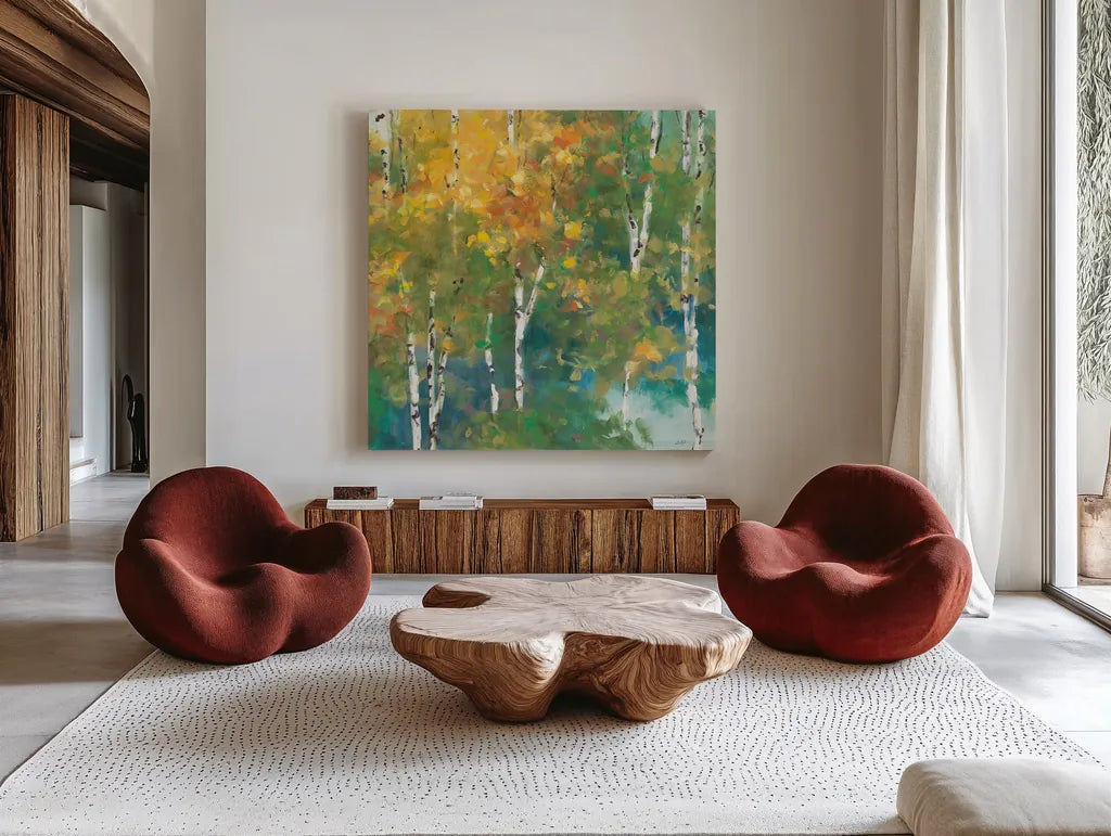 Confetti I by Julia Purinton. Shown as extra-large giant wall art in a modern living room. Available as an archival giclee rolled canvas, fine art paper, or poster print. SKU 15826a.