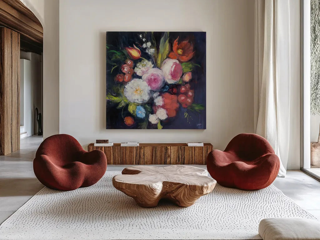 For Eliza by Julia Purinton. Shown as extra-large giant wall art in a modern living room. Available as an archival giclee rolled canvas, fine art paper, or poster print. SKU 16106a.