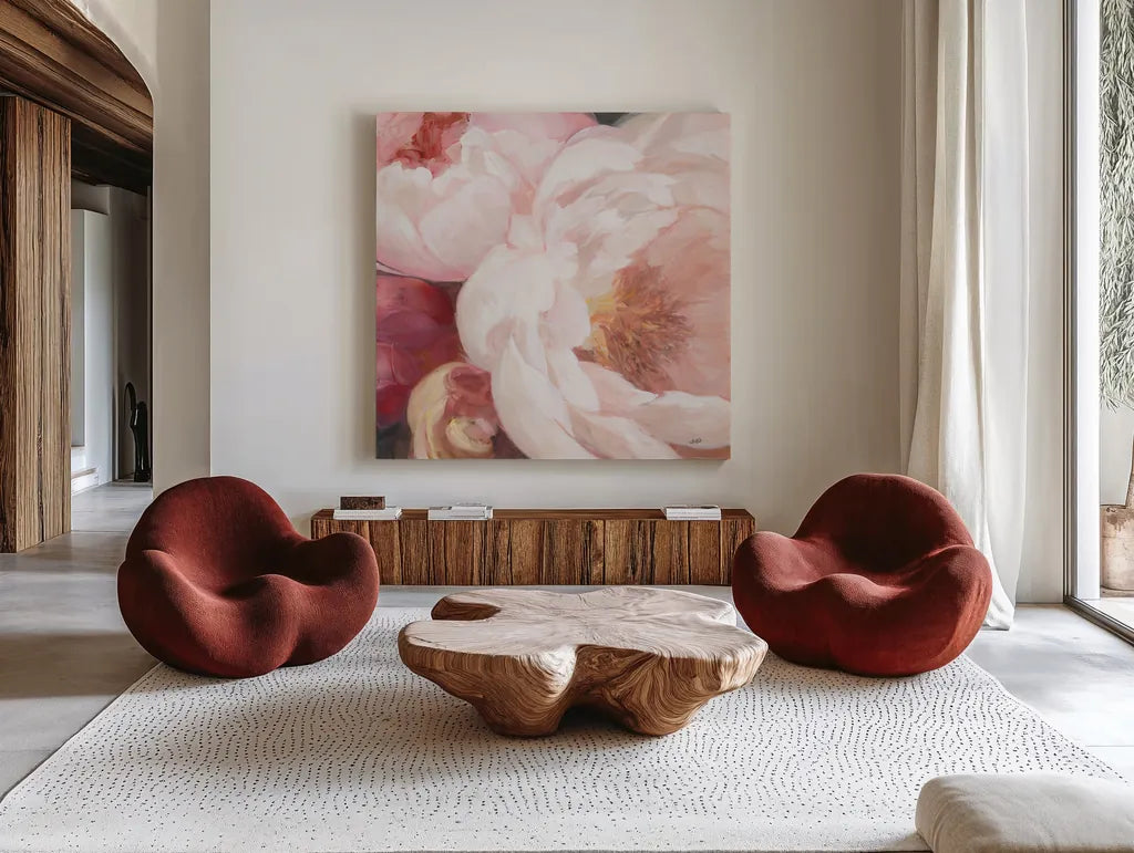 Scent of Summer by Julia Purinton. Shown as extra-large giant wall art in a modern living room. Available as an archival giclee rolled canvas, fine art paper, or poster print. SKU 71915a.