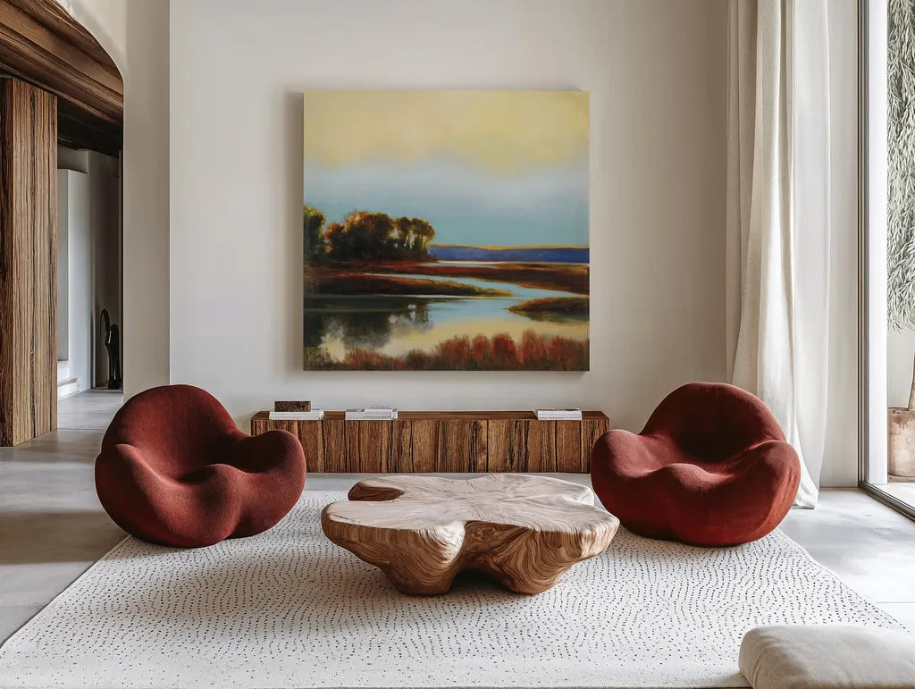Twilight by Julia Purinton. Shown as extra-large giant wall art in a modern living room. Available as an archival giclee rolled canvas, fine art paper, or poster print. SKU 19682a.