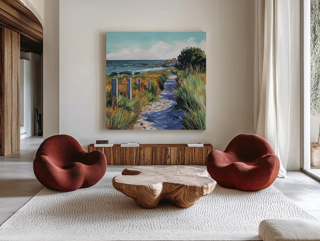 Fresh Ocean Air by Kate Jarvik Birch. Shown as extra-large giant wall art in a modern living room. Available as an archival giclee rolled canvas, fine art paper, or poster print. SKU 99768a.