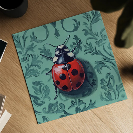 Ladybug In The Parlor Room by Kate Jarvik Birch. Shown as a detailed flat fine art print, highlighting archival giclee quality. Available as an archival giclee rolled canvas, fine art paper, or poster print. SKU 98626a.