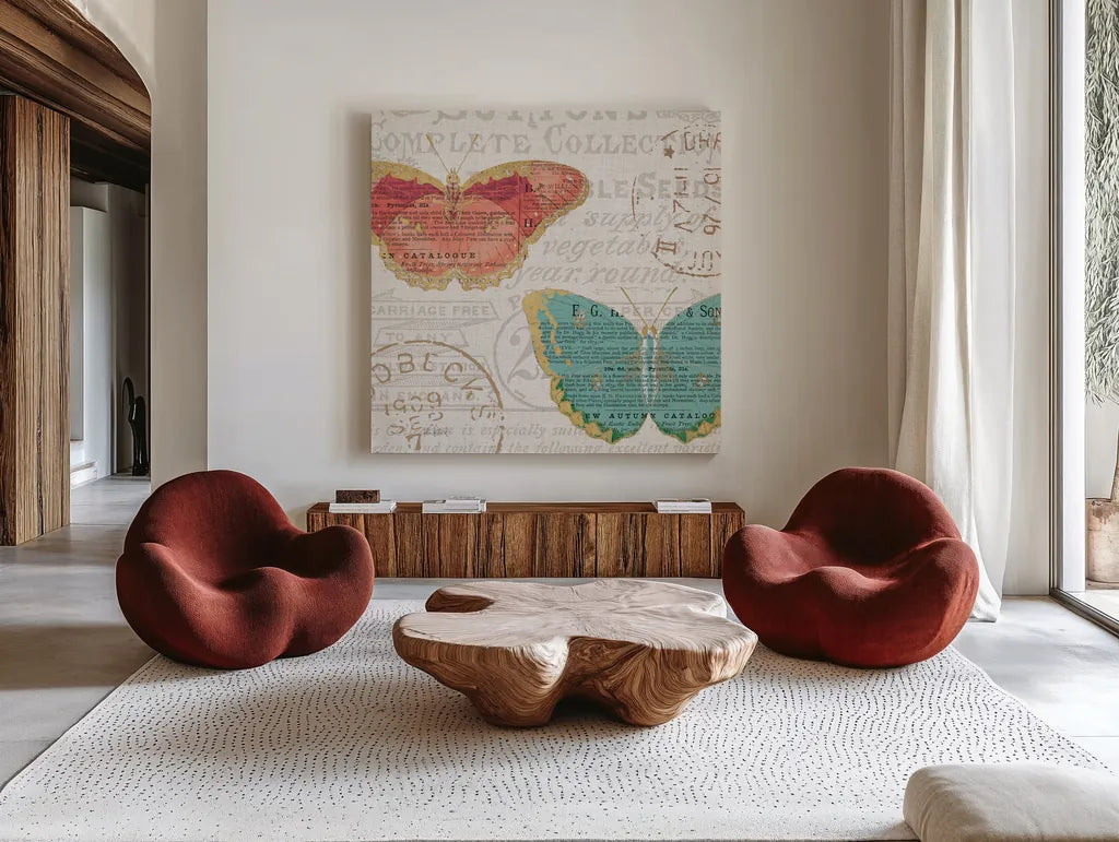 Bookshelf Botanical VII by Katie Pertiet. Shown as extra-large giant wall art in a modern living room. Available as an archival giclee rolled canvas, fine art paper, or poster print. SKU 29058a.