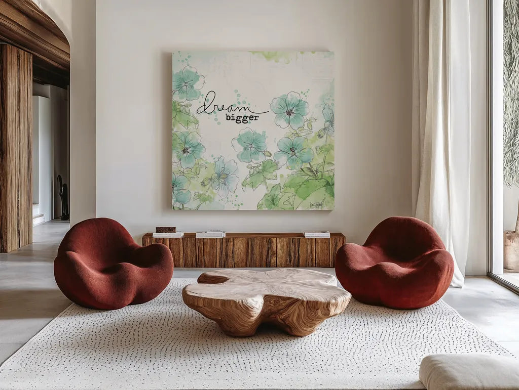 Dream and Faith I by Katie Pertiet. Shown as extra-large giant wall art in a modern living room. Available as an archival giclee rolled canvas, fine art paper, or poster print. SKU 31815a.
