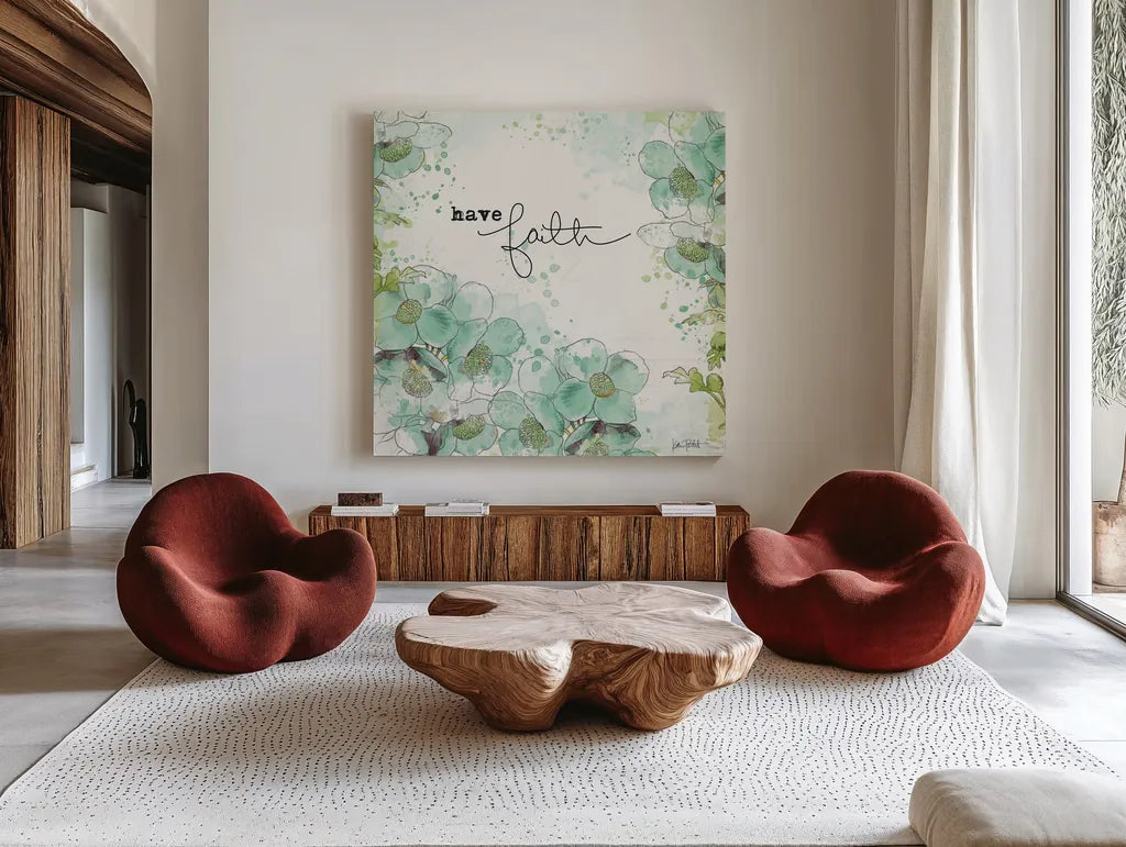 Dream and Faith II by Katie Pertiet. Shown as extra-large giant wall art in a modern living room. Available as an archival giclee rolled canvas, fine art paper, or poster print. SKU 31816a.