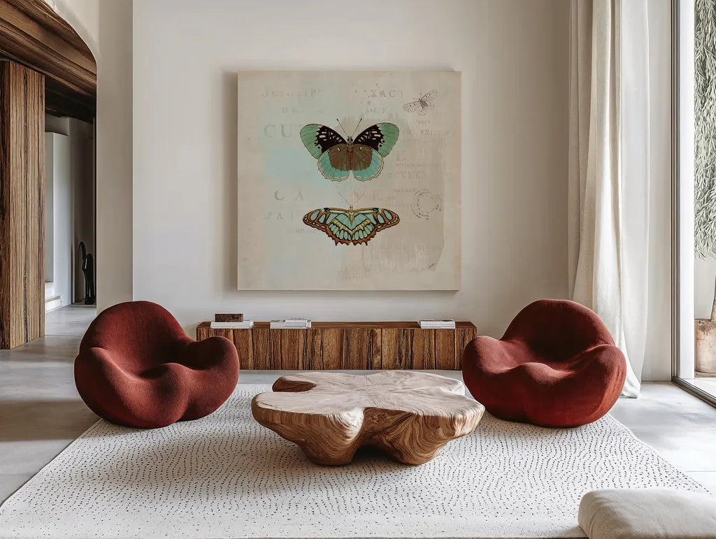 En Bleu IV by Katie Pertiet. Shown as extra-large giant wall art in a modern living room. Available as an archival giclee rolled canvas, fine art paper, or poster print. SKU 21348a.