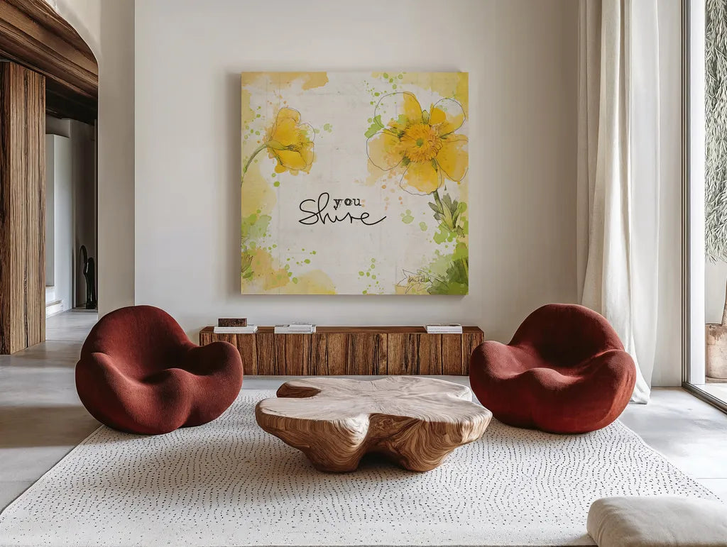 You Shine I by Katie Pertiet. Shown as extra-large giant wall art in a modern living room. Available as an archival giclee rolled canvas, fine art paper, or poster print. SKU 28809a.