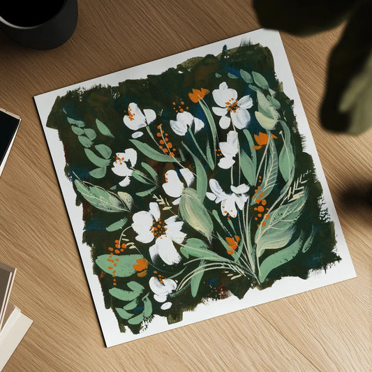 Evening Paperwhites by Kristy Rice. Shown as a detailed flat fine art print, highlighting archival giclee quality. Available as an archival giclee rolled canvas, fine art paper, or poster print. SKU 99191a.