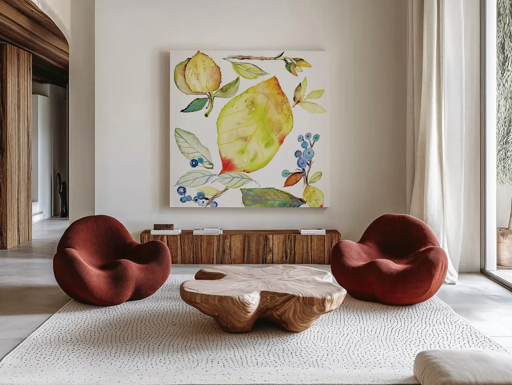 Harvest Rush I by Kristy Rice. Shown as extra-large giant wall art in a modern living room. Available as an archival giclee rolled canvas, fine art paper, or poster print. SKU 41895a.