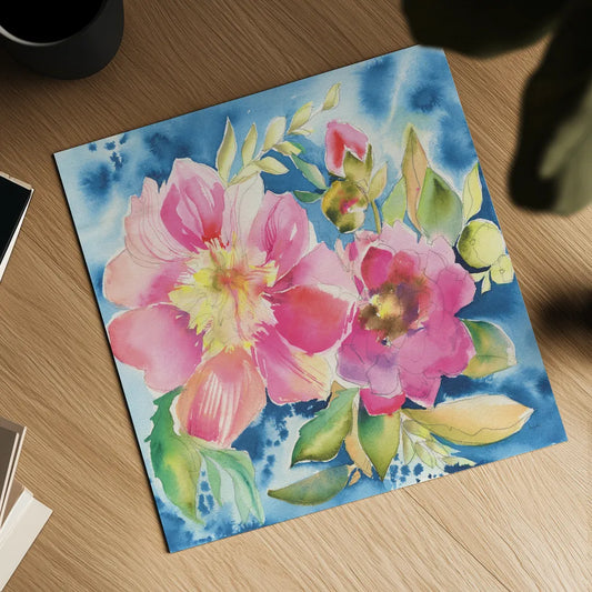Pink Petals by Kristy Rice. Shown as a detailed flat fine art print, highlighting archival giclee quality. Available as an archival giclee rolled canvas, fine art paper, or poster print. SKU 100916a.