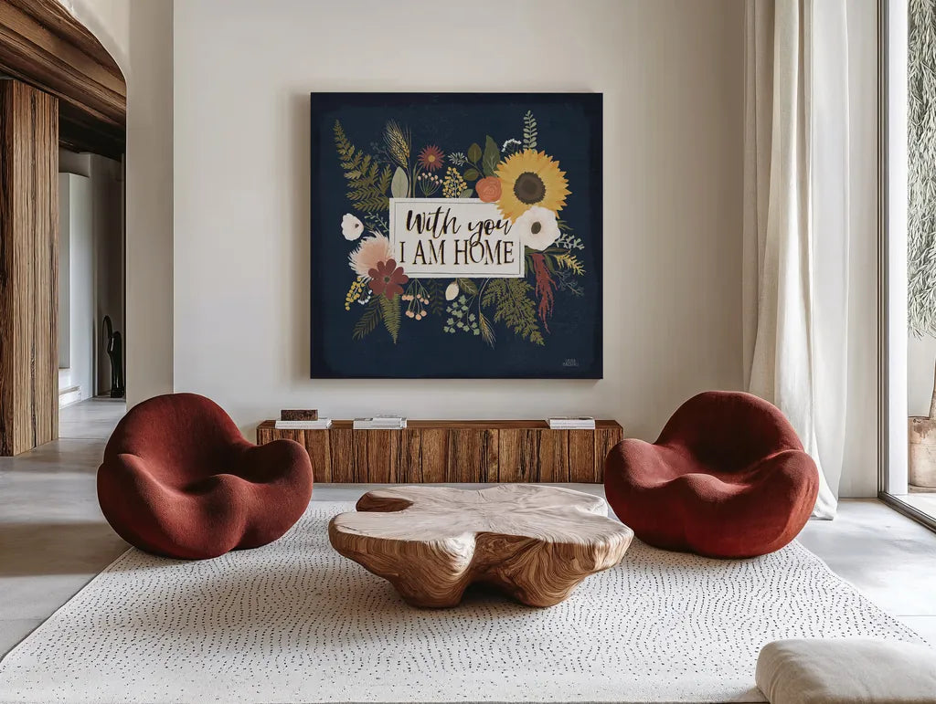 Autumn Romance III by Laura Marshall. Shown as extra-large giant wall art in a modern living room. Available as an archival giclee rolled canvas, fine art paper, or poster print. SKU 38458a.