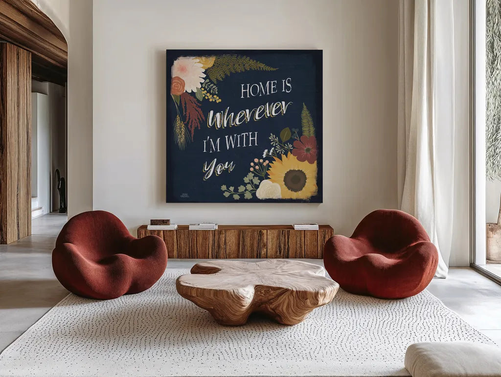Autumn Romance VIII by Laura Marshall. Shown as extra-large giant wall art in a modern living room. Available as an archival giclee rolled canvas, fine art paper, or poster print. SKU 38463a.