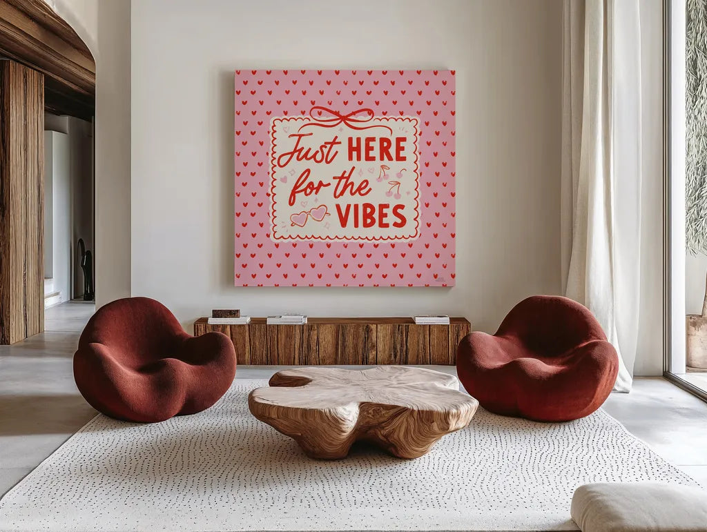 Girly Pop II by Laura Marshall. Shown as extra-large giant wall art in a modern living room. Available as an archival giclee rolled canvas, fine art paper, or poster print. SKU 99794a.
