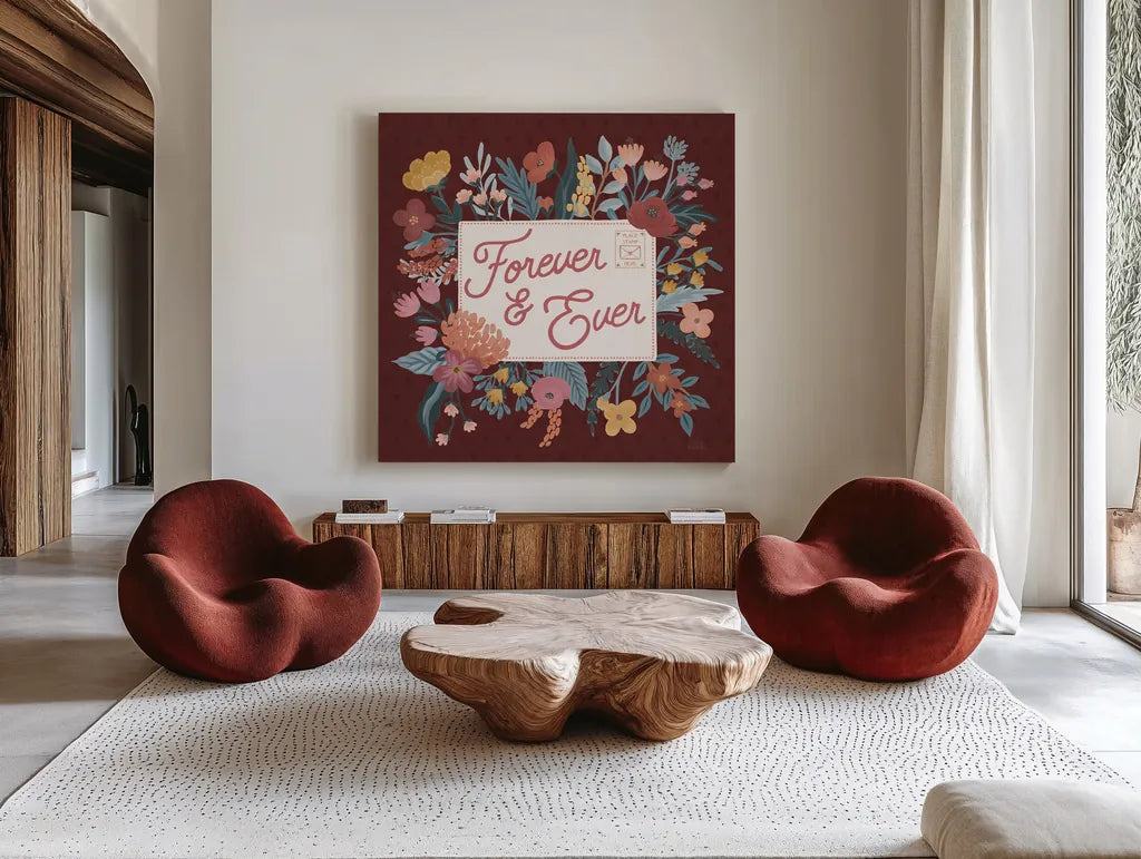 Love Letters V by Laura Marshall. Shown as extra-large giant wall art in a modern living room. Available as an archival giclee rolled canvas, fine art paper, or poster print. SKU 61078a.