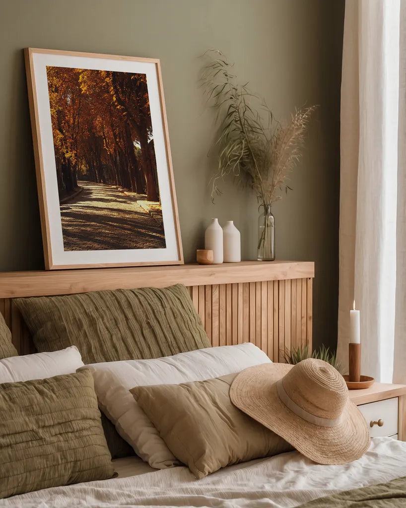 Pere La Chaise by Laura Marshall. shown as a paper print in a natural frame. Available as a archival giclee rolled canvas, fine art paper, or poster print. SKU 20700h.