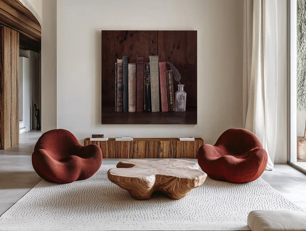 Quiet Study I by Laura Marshall. Shown as extra-large giant wall art in a modern living room. Available as an archival giclee rolled canvas, fine art paper, or poster print. SKU 99038a.