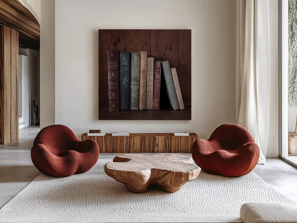 Quiet Study V by Laura Marshall. Shown as extra-large giant wall art in a modern living room. Available as an archival giclee rolled canvas, fine art paper, or poster print. SKU 99042a.