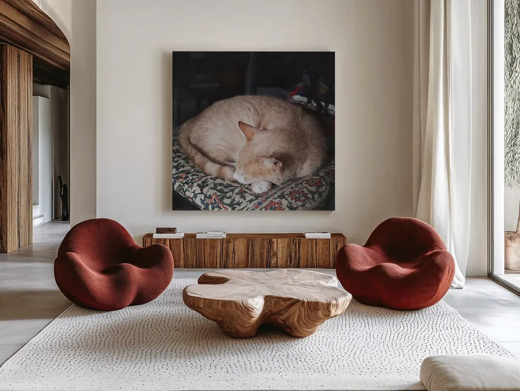 Sleepy Afternoon by Laura Marshall. Shown as extra-large giant wall art in a modern living room. Available as an archival giclee rolled canvas, fine art paper, or poster print. SKU 38779a.