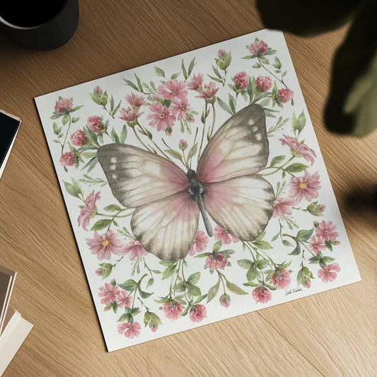 Butterfly Art I by Leslie Trimbach. Shown as a detailed flat fine art print, highlighting archival giclee quality. Available as an archival giclee rolled canvas, fine art paper, or poster print. SKU 101191a.