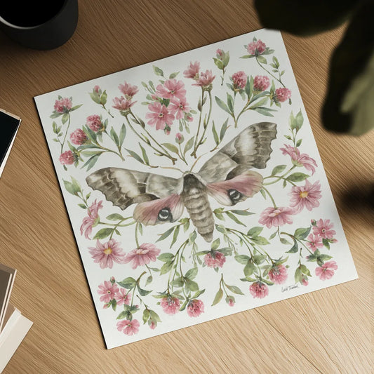 Moth Art II by Leslie Trimbach. Shown as a detailed flat fine art print, highlighting archival giclee quality. Available as an archival giclee rolled canvas, fine art paper, or poster print. SKU 101190a.