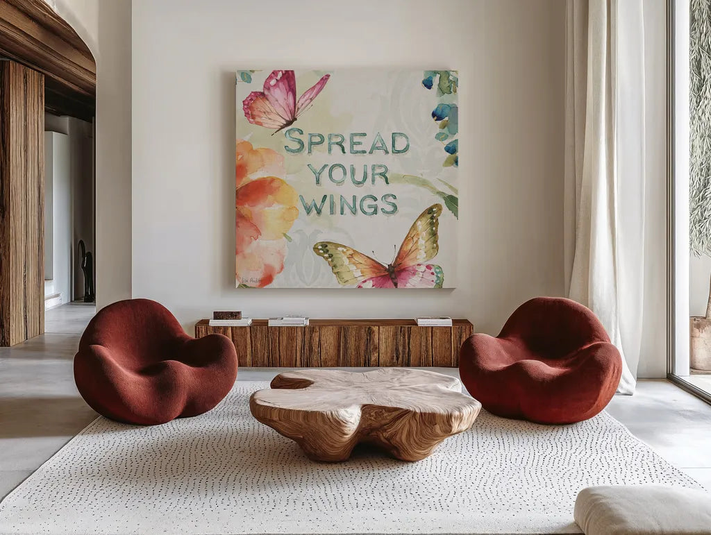 Colorful Breeze II by Lisa Audit. Shown as extra-large giant wall art in a modern living room. Available as an archival giclee rolled canvas, fine art paper, or poster print. SKU 24151a.