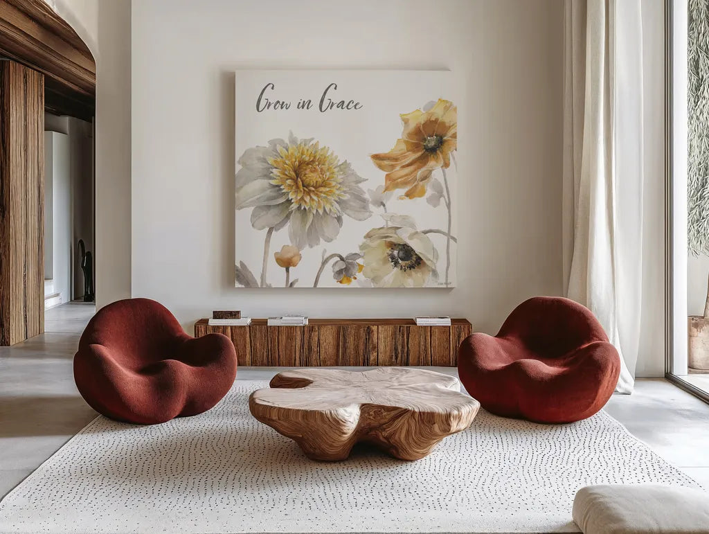 Fields of Gold II Grace by Lisa Audit. Shown as extra-large giant wall art in a modern living room. Available as an archival giclee rolled canvas, fine art paper, or poster print. SKU 41569a.