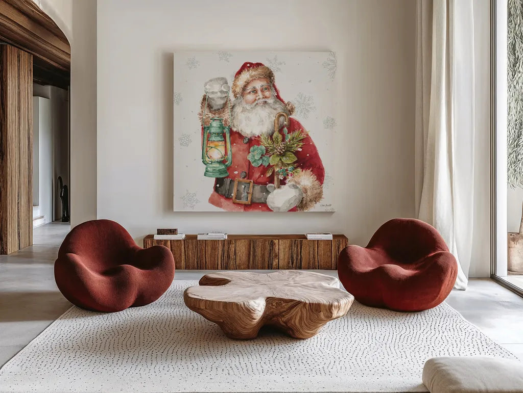 Our Christmas Story XV by Lisa Audit. Shown as extra-large giant wall art in a modern living room. Available as an archival giclee rolled canvas, fine art paper, or poster print. SKU 82085a.